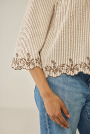 V neck blouse with embroidery