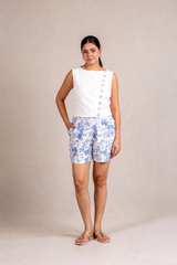 Blue floral print tailored shorts