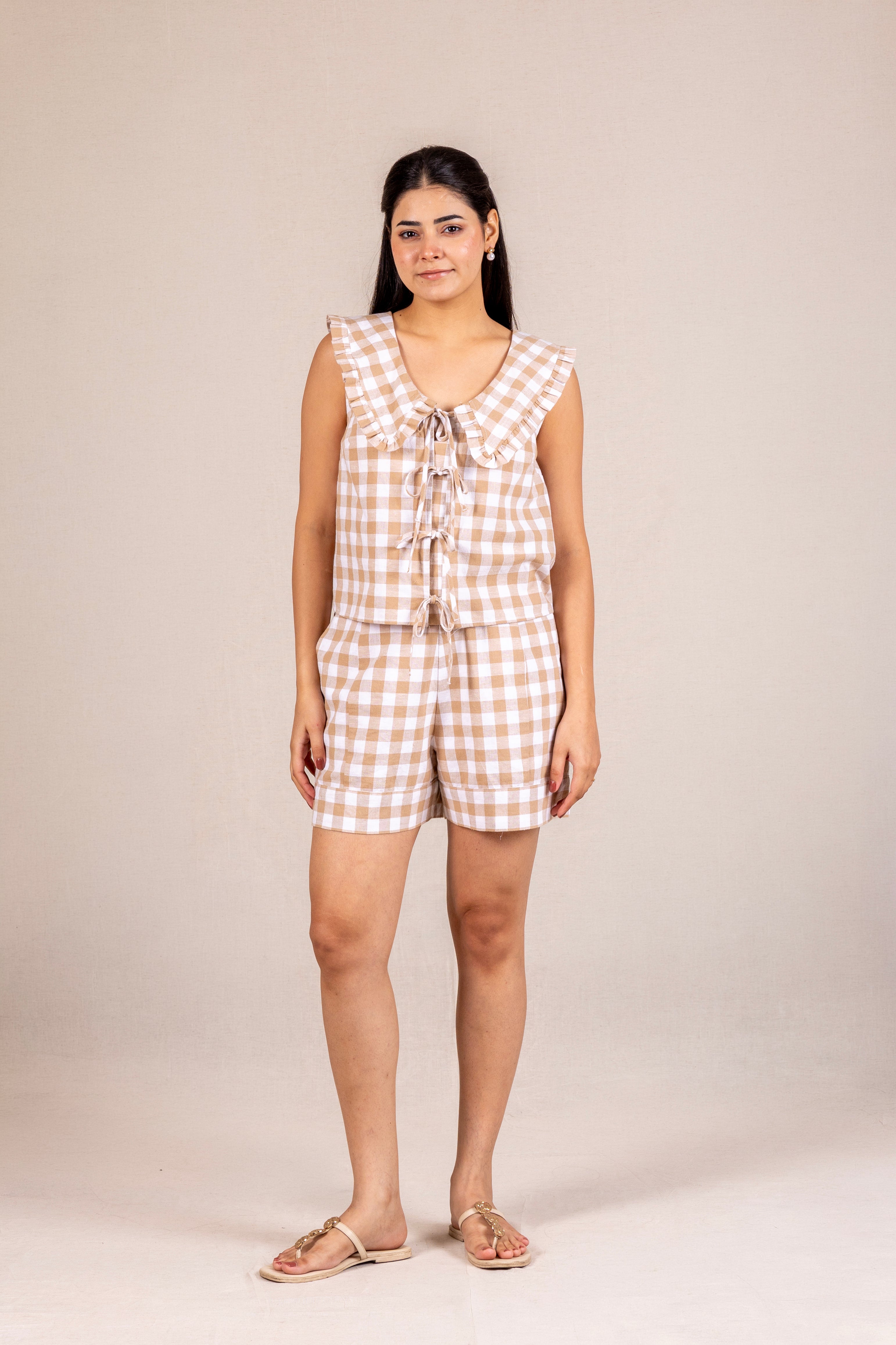 Beige gingham short set