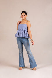 Blue stripe peplum cami top