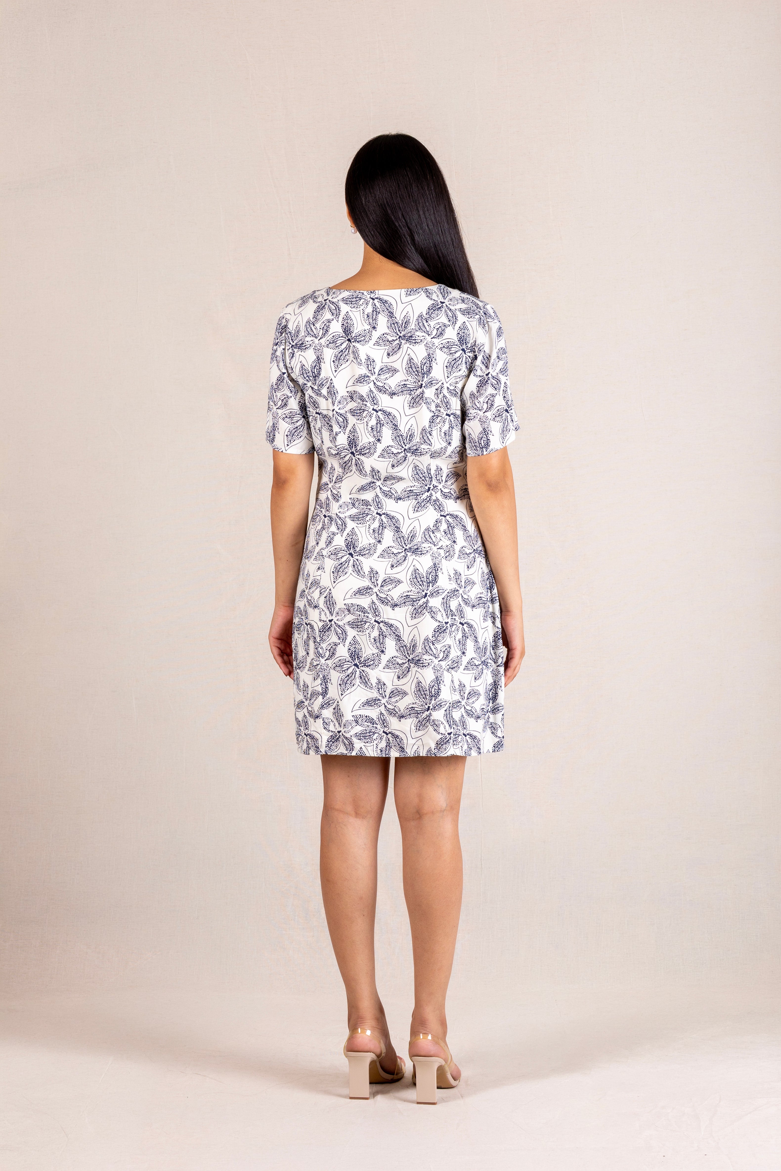 Black floral print button-down mini dress