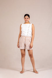 Beige gingham tailored shorts