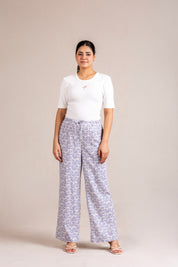 Blue shell-print wide-leg trousers
