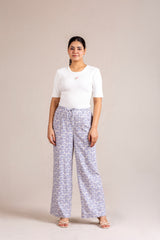 Blue shell-print wide-leg trousers