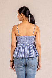 Blue stripe peplum cami top