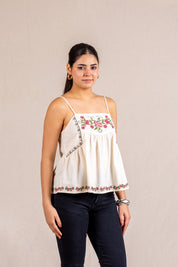 Cream floral embroidered cami