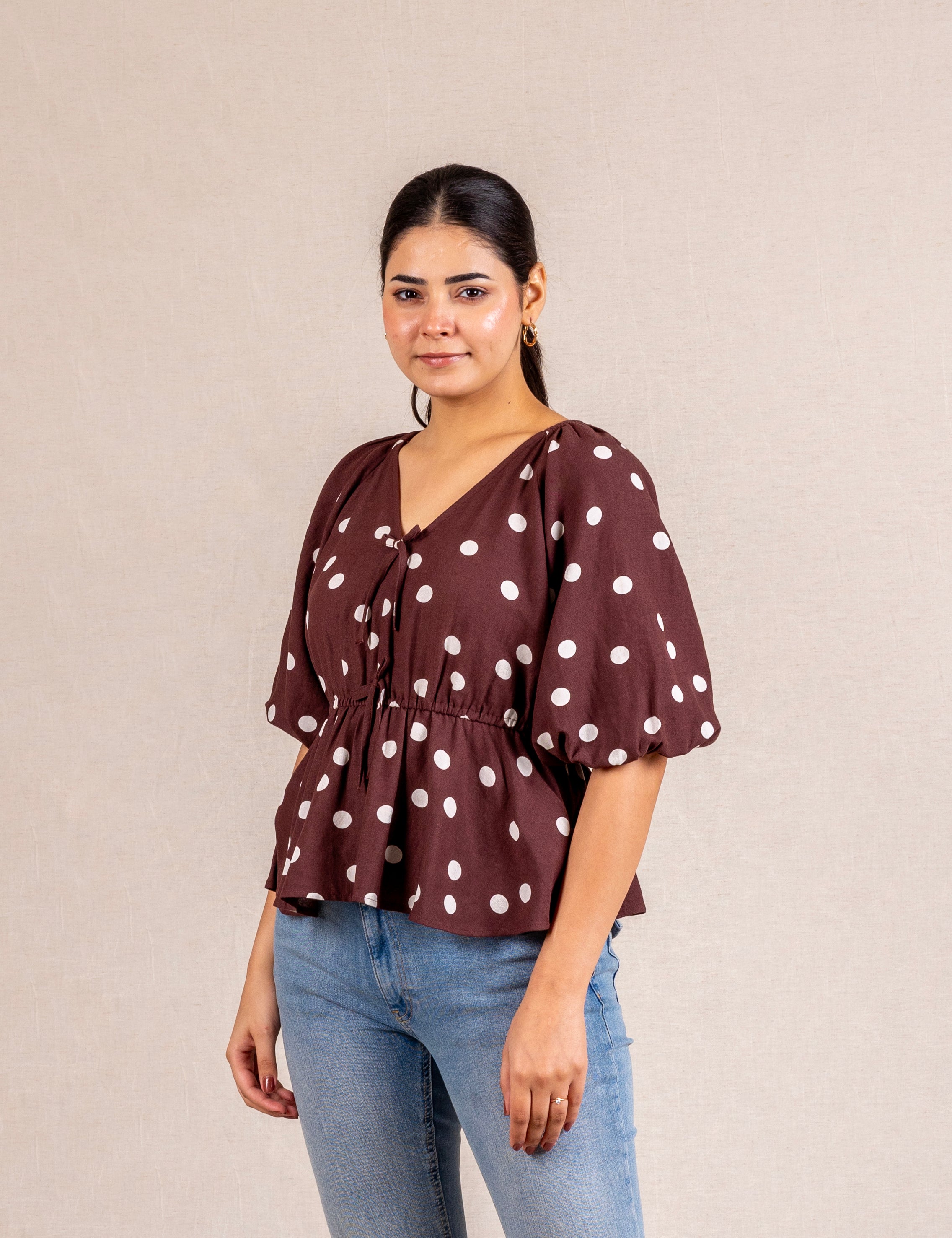 Polka Dot peplum blouse with ties