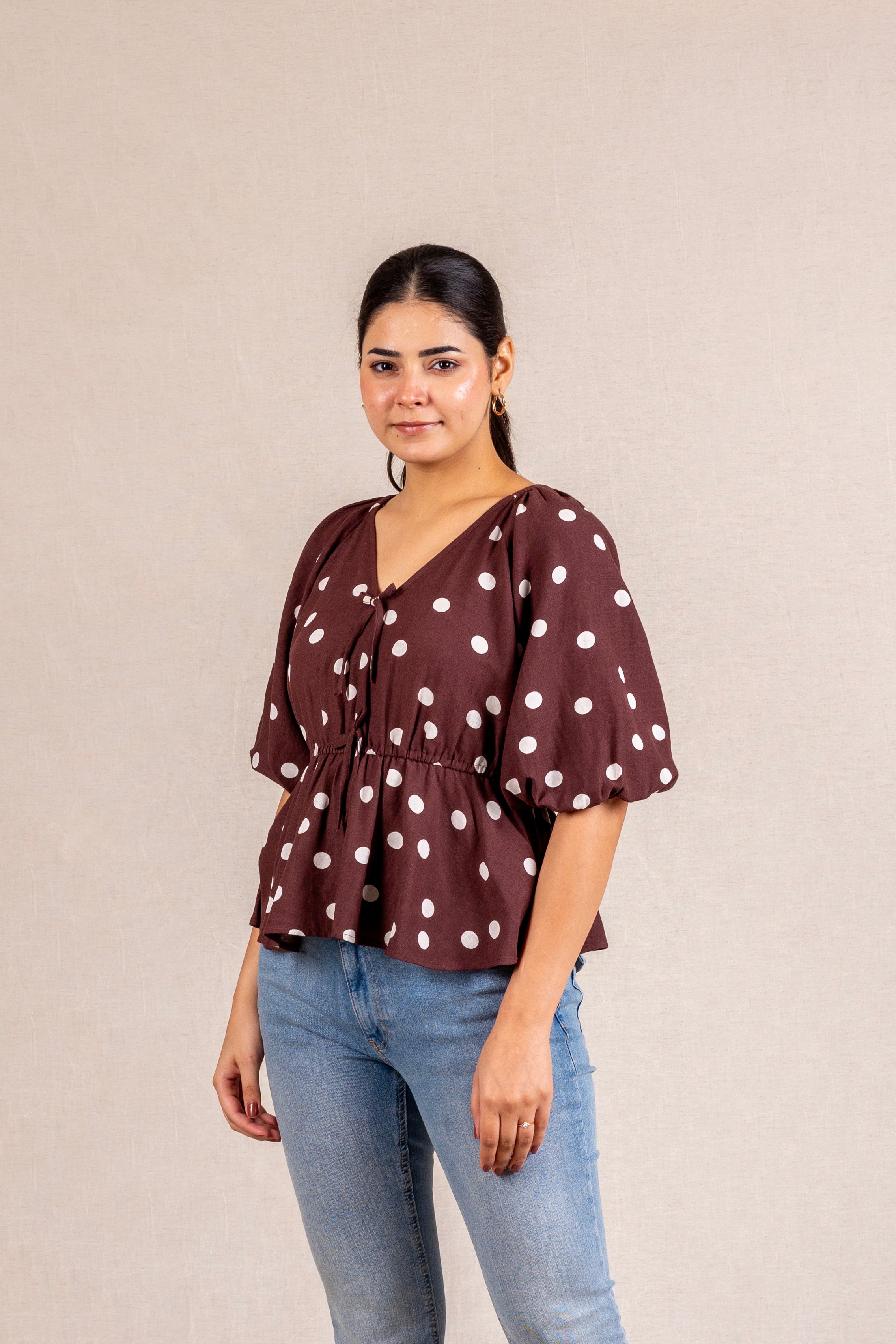 Polka Dot peplum blouse with ties