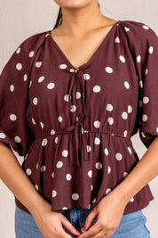 Polka Dot peplum blouse with ties