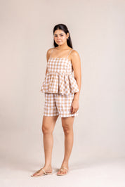 Beige peplum short set