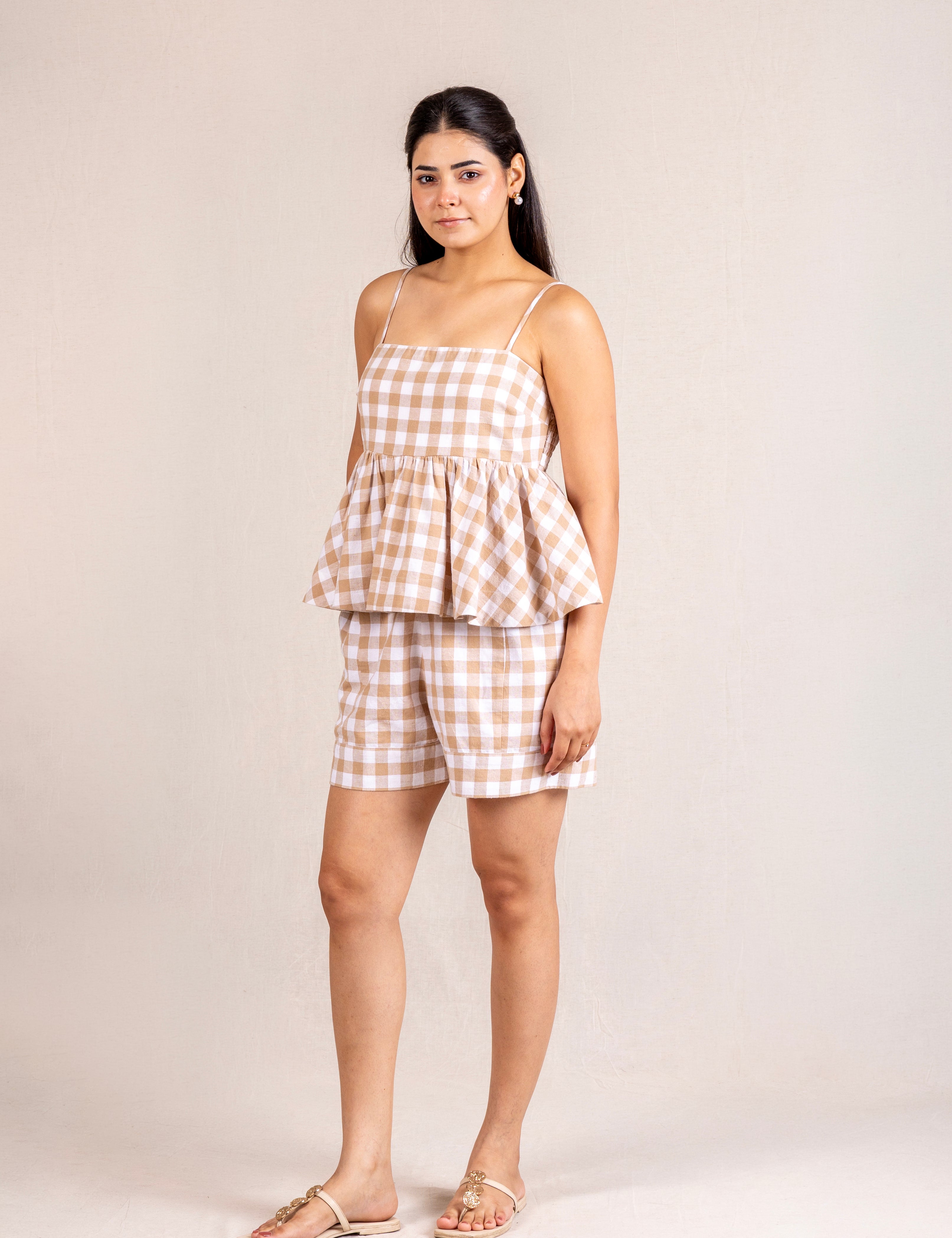 Beige peplum short set