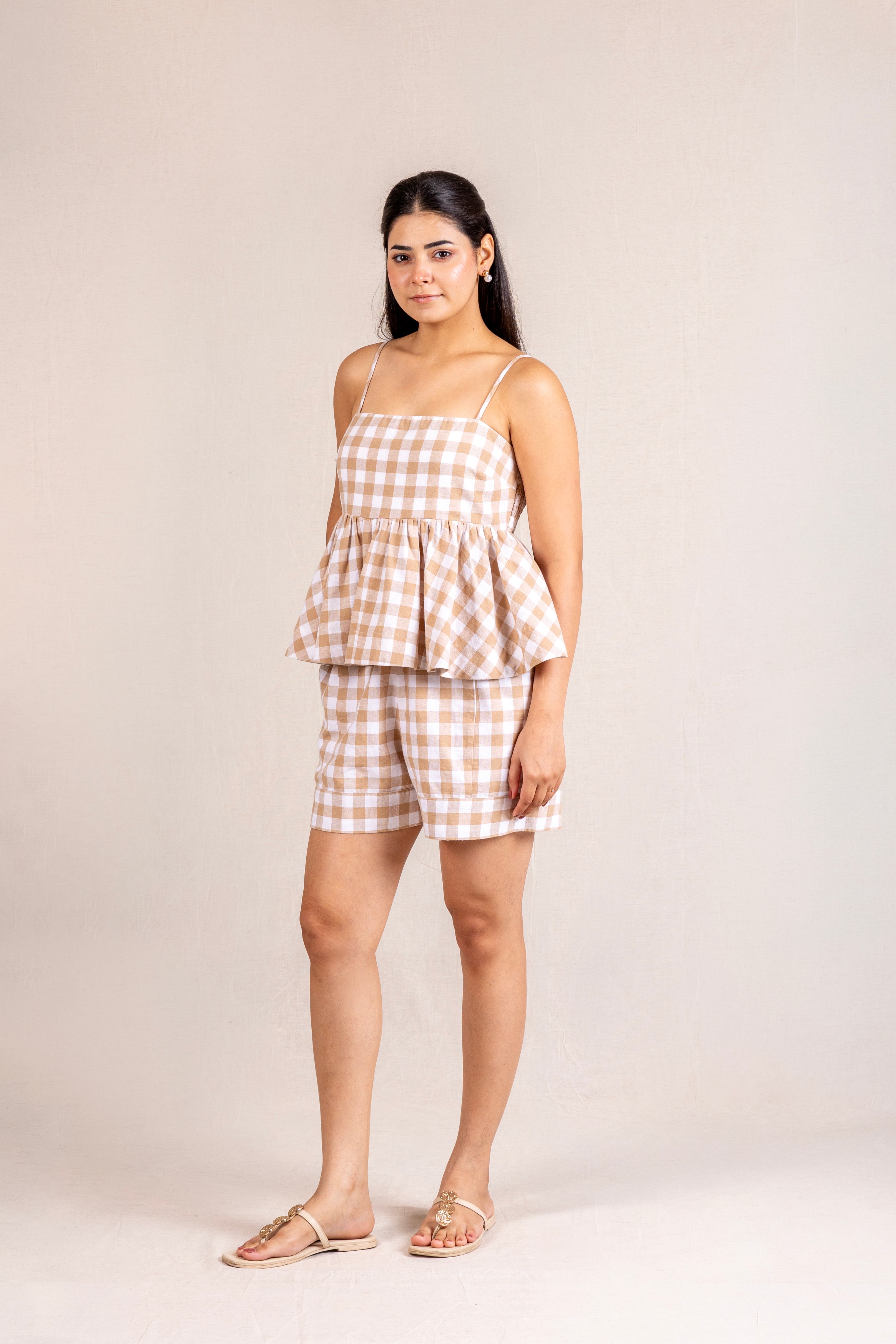 Beige peplum short set