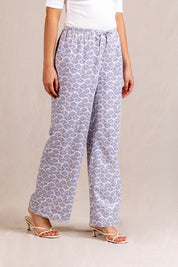 Blue shell-print wide-leg trousers