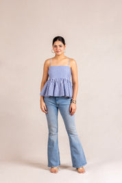 Blue stripe peplum cami top