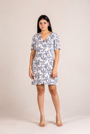 Black floral print button-down mini dress