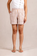 Beige gingham tailored shorts