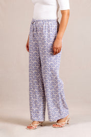 Blue shell-print wide-leg trousers