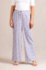 Blue shell-print wide-leg trousers