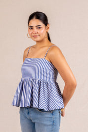 Blue stripe peplum cami top