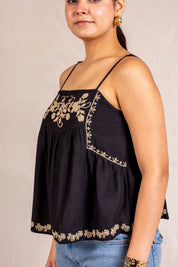 Black floral embroidered cami