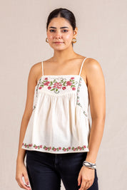 Cream floral embroidered cami