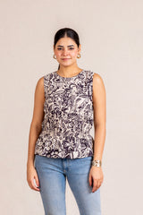 Floral print sleeveless blouse