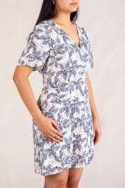 Black floral print button-down mini dress