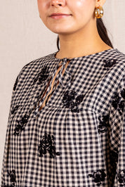 Gingham floral peplum blouse with ties