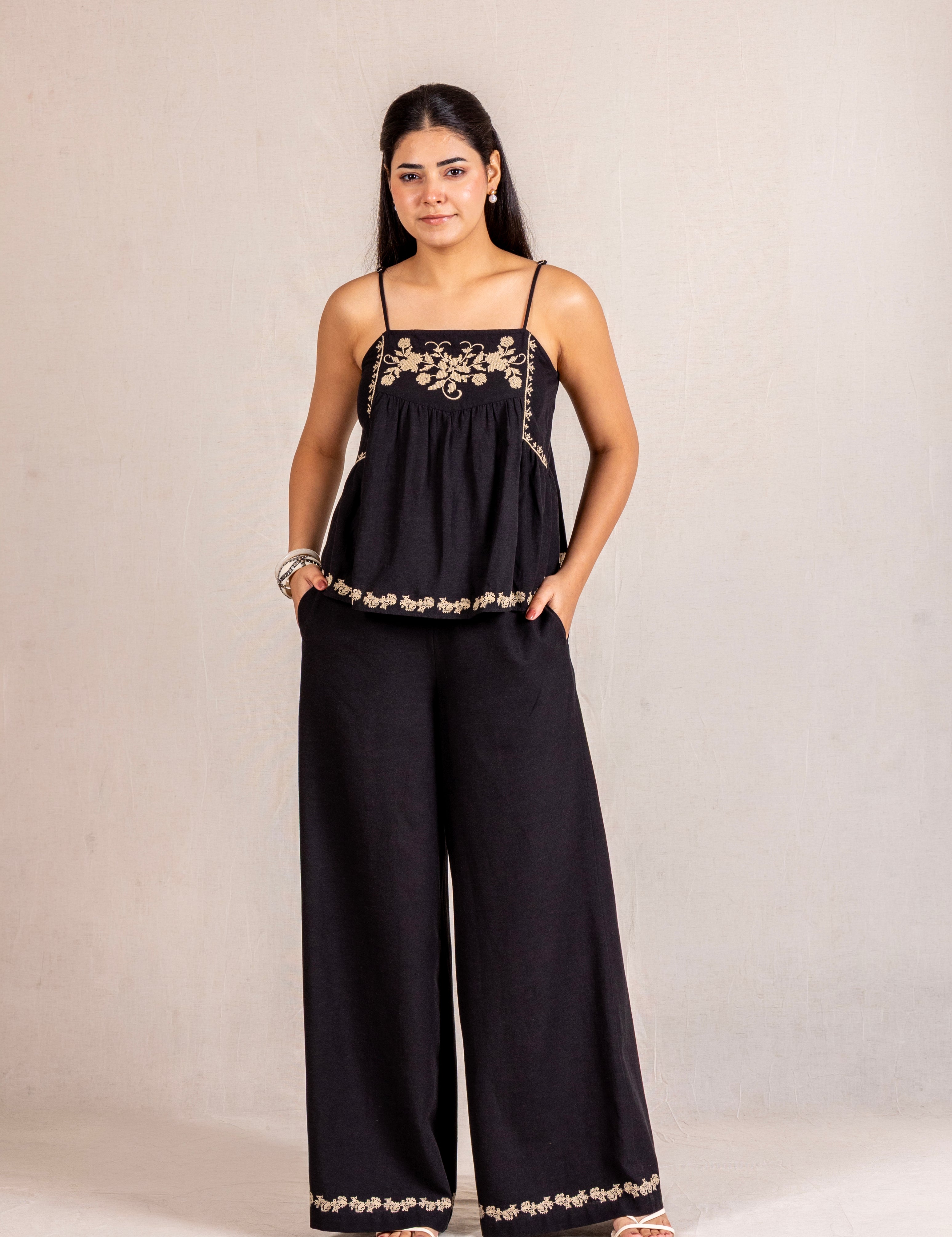 Black embroidered set