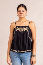 Black floral embroidered cami