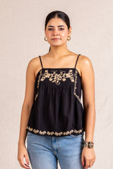 Black floral embroidered cami