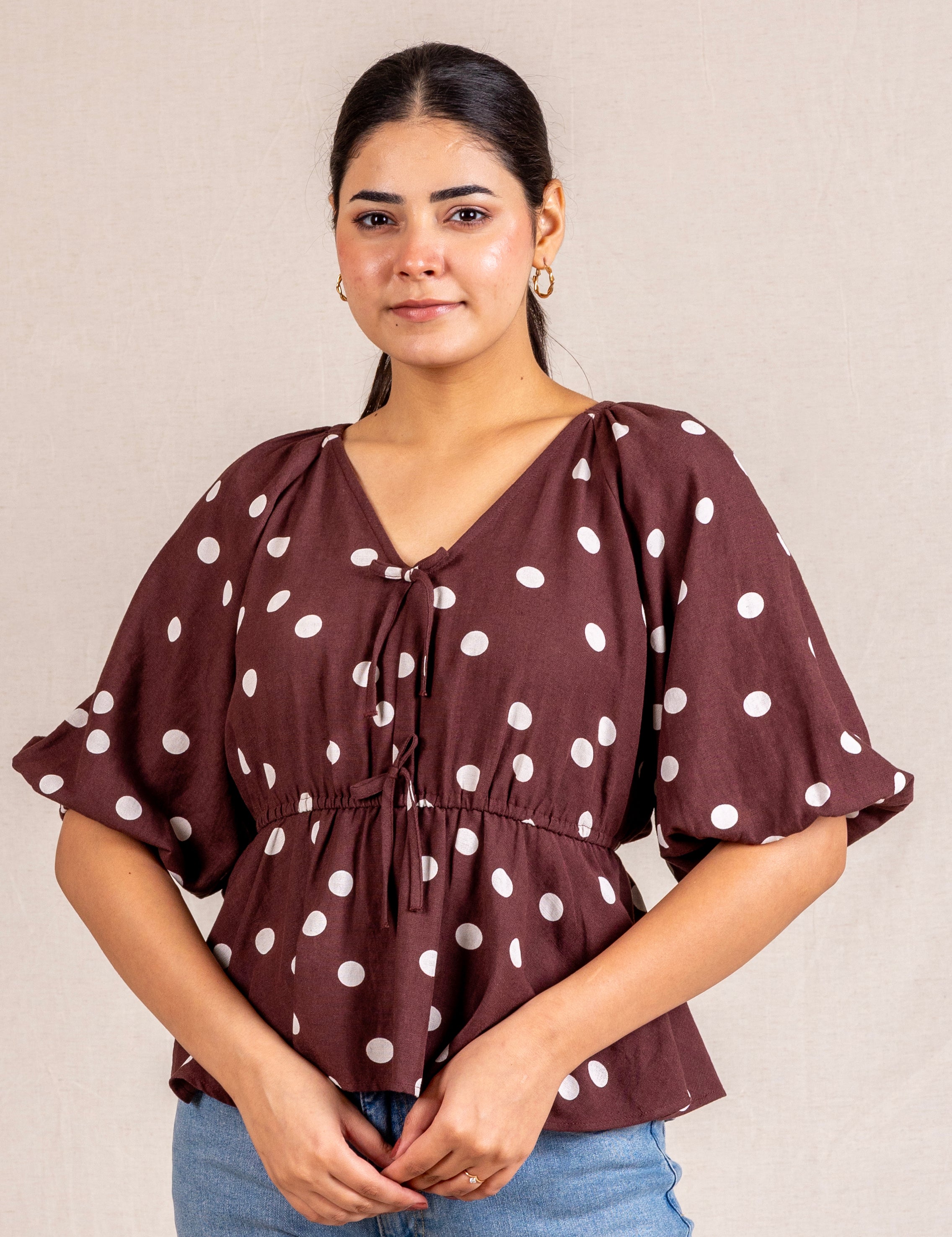 Polka Dot peplum blouse with ties