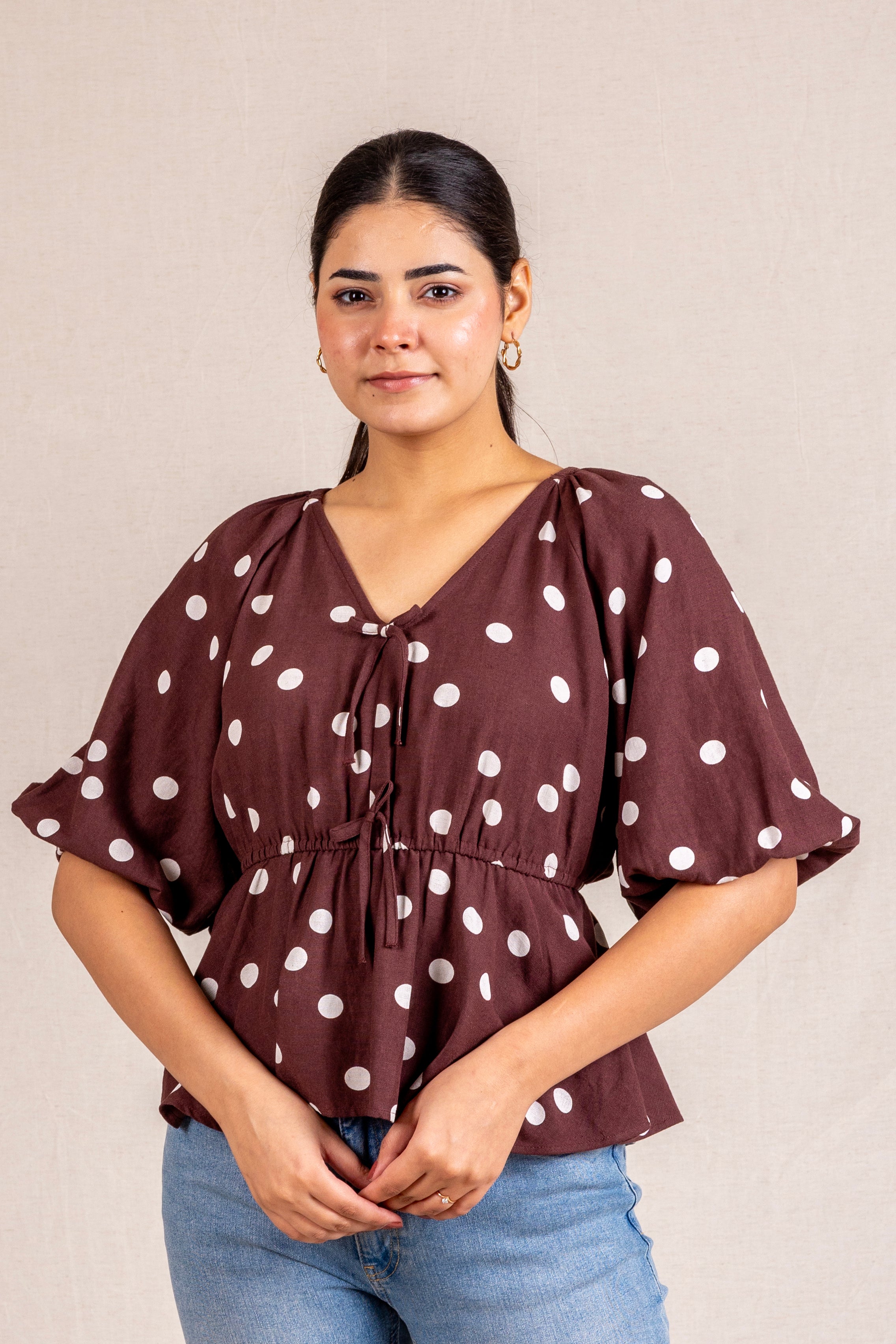 Polka Dot peplum blouse with ties