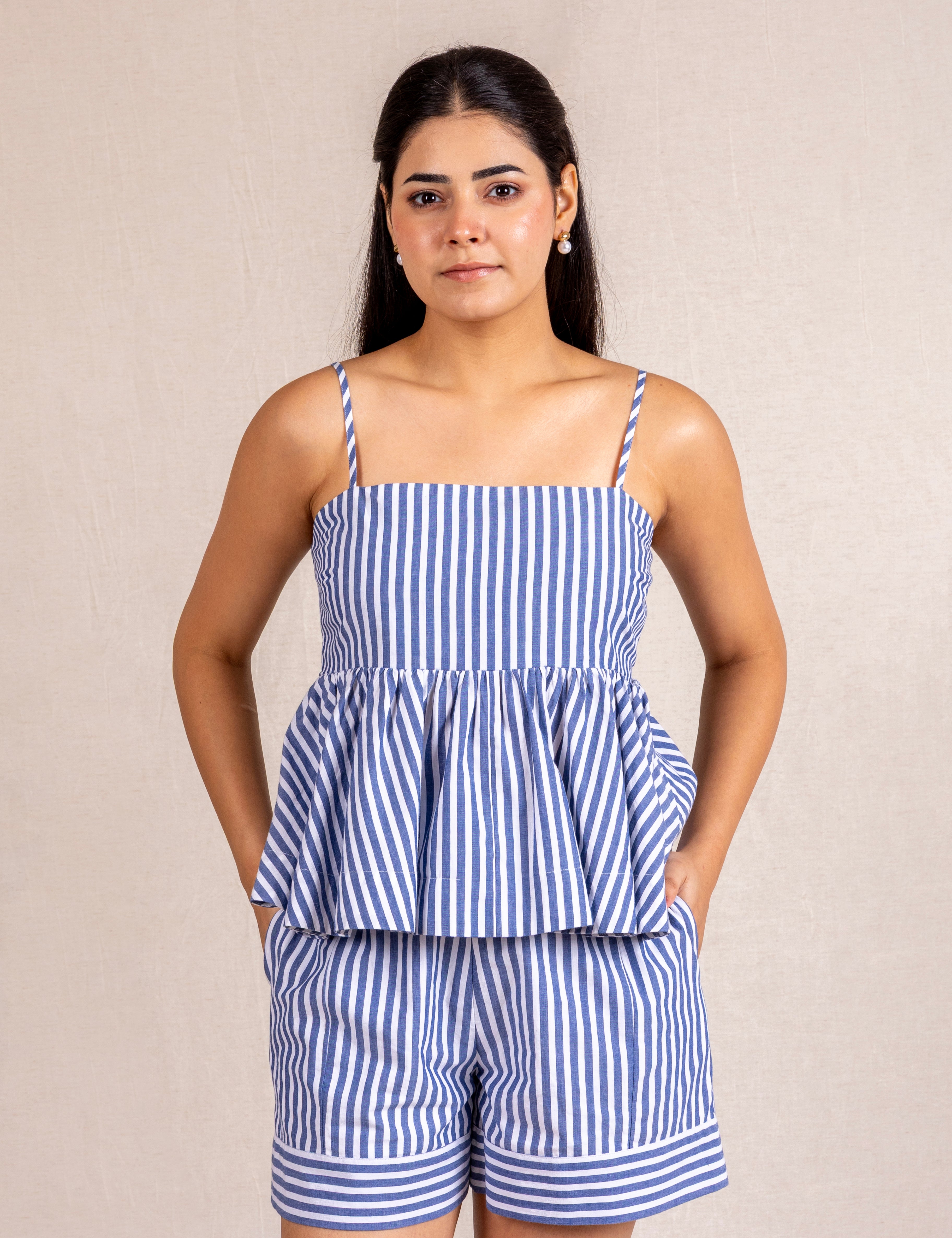 Blue stripe short set