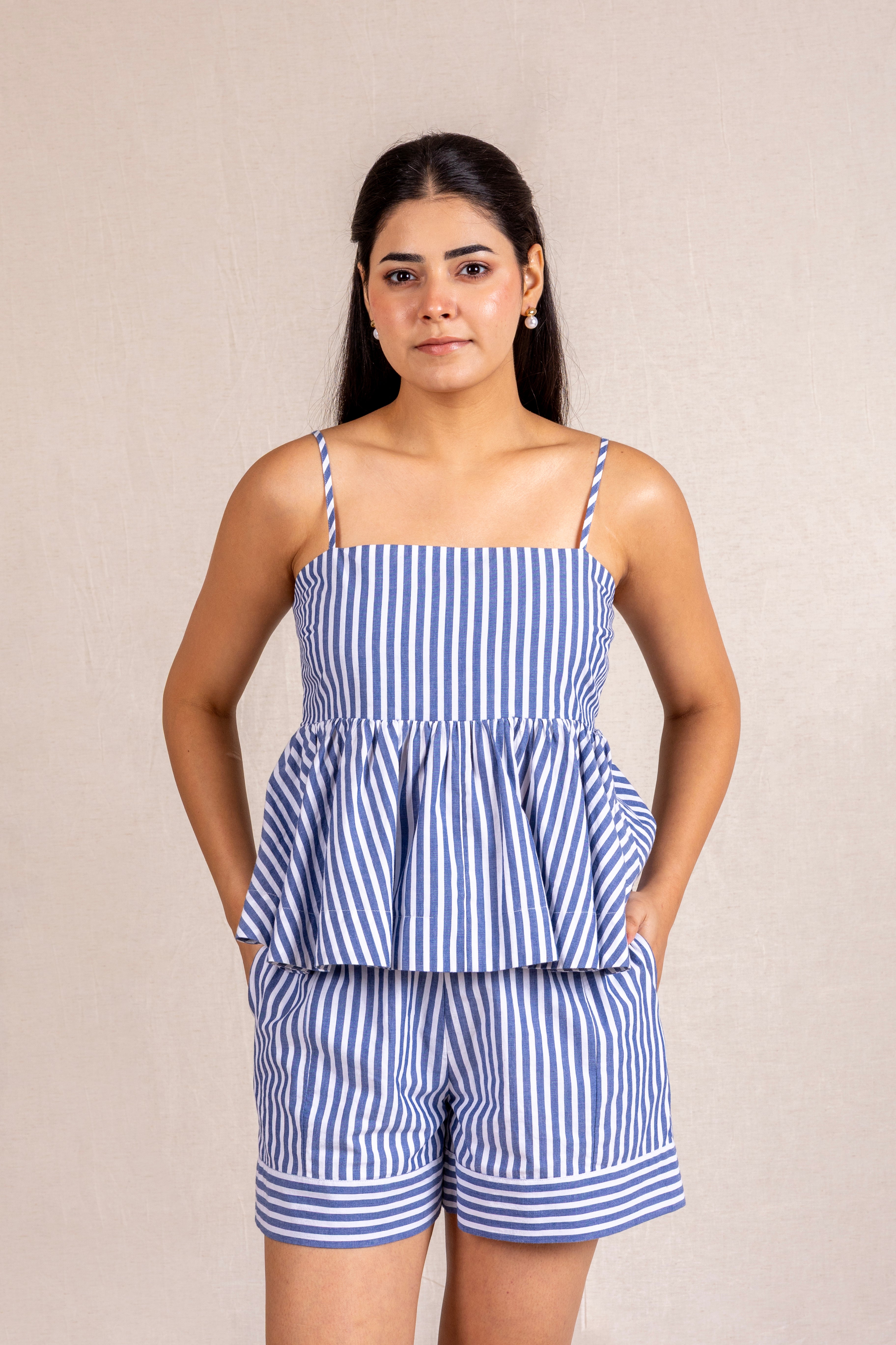 Blue stripe short set