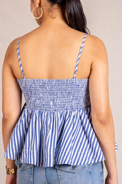 Blue stripe peplum cami top