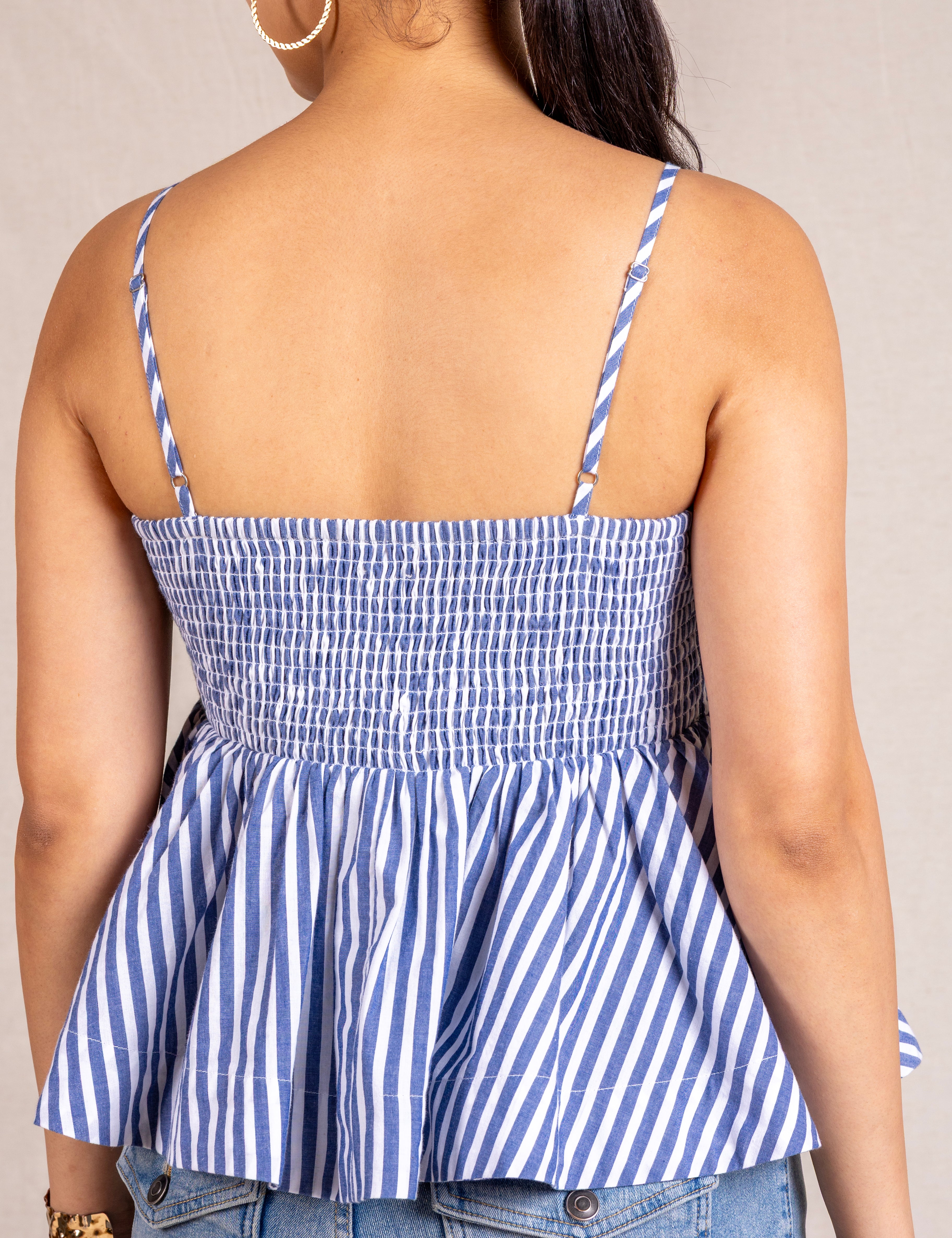 Blue stripe peplum cami top