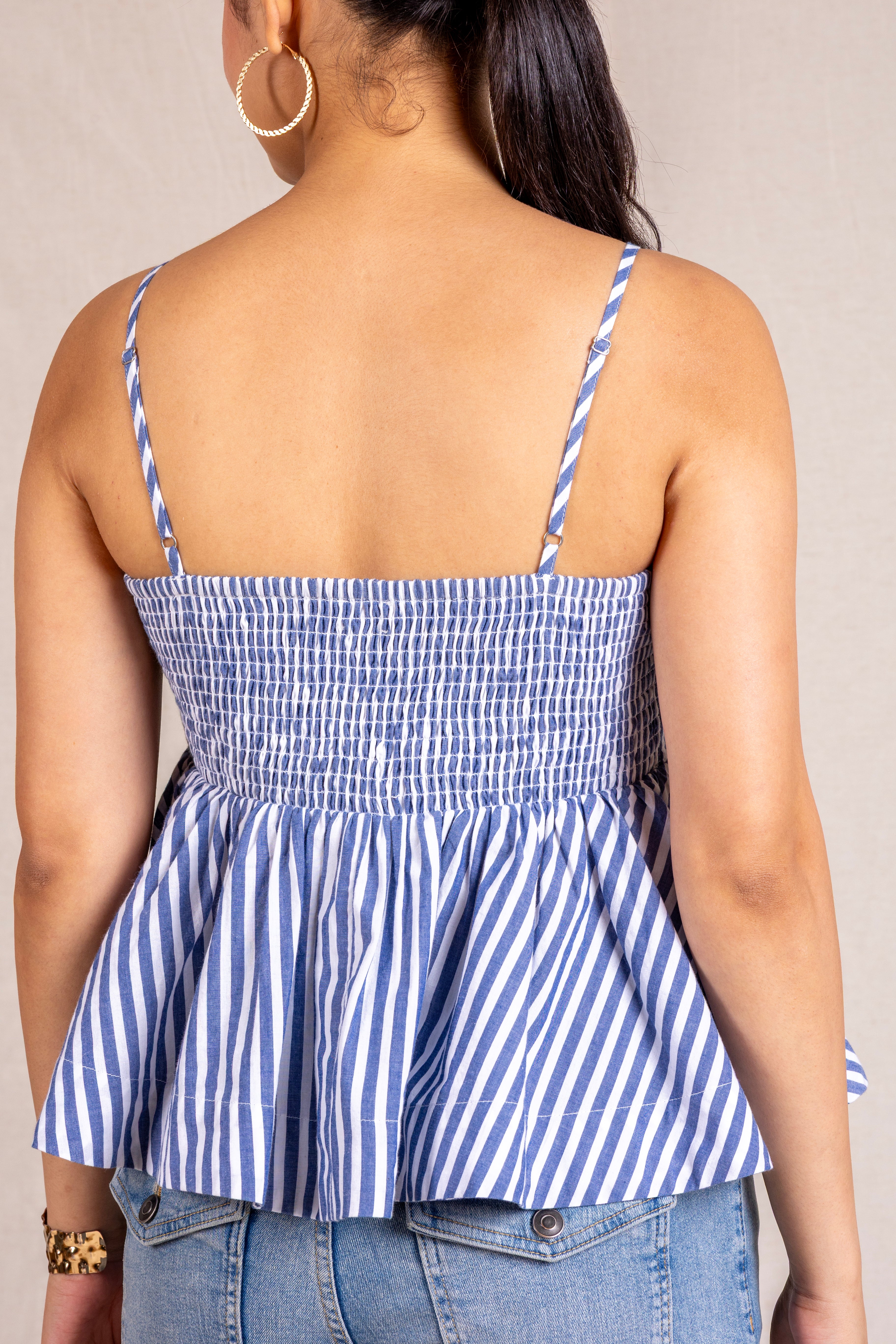 Blue stripe peplum cami top