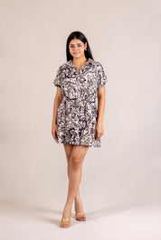 Black floral a-line dress
