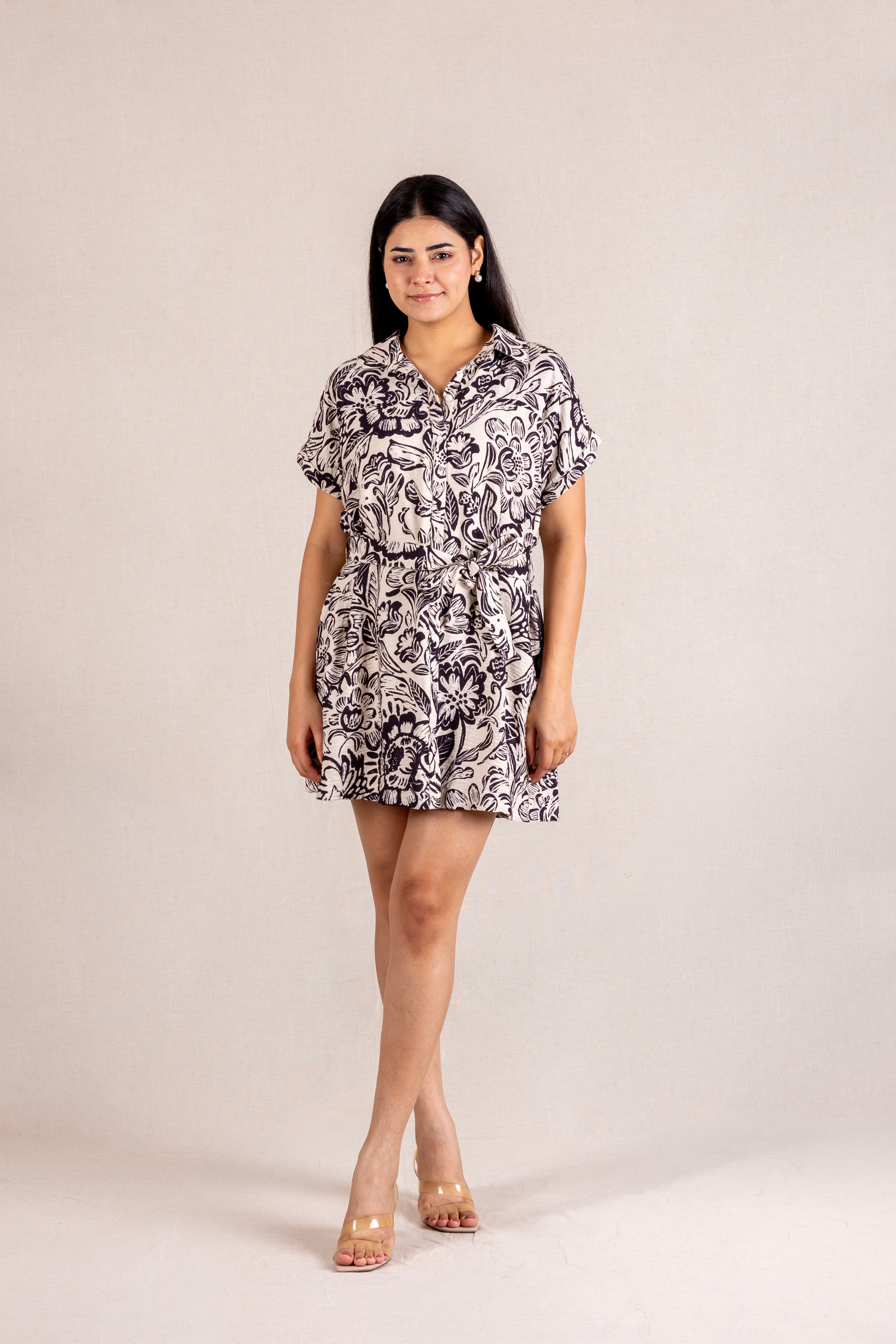 Black floral a-line dress