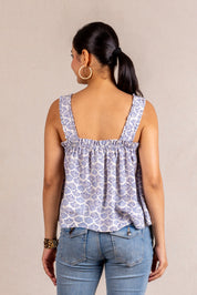 Blue seashell print ruffle top
