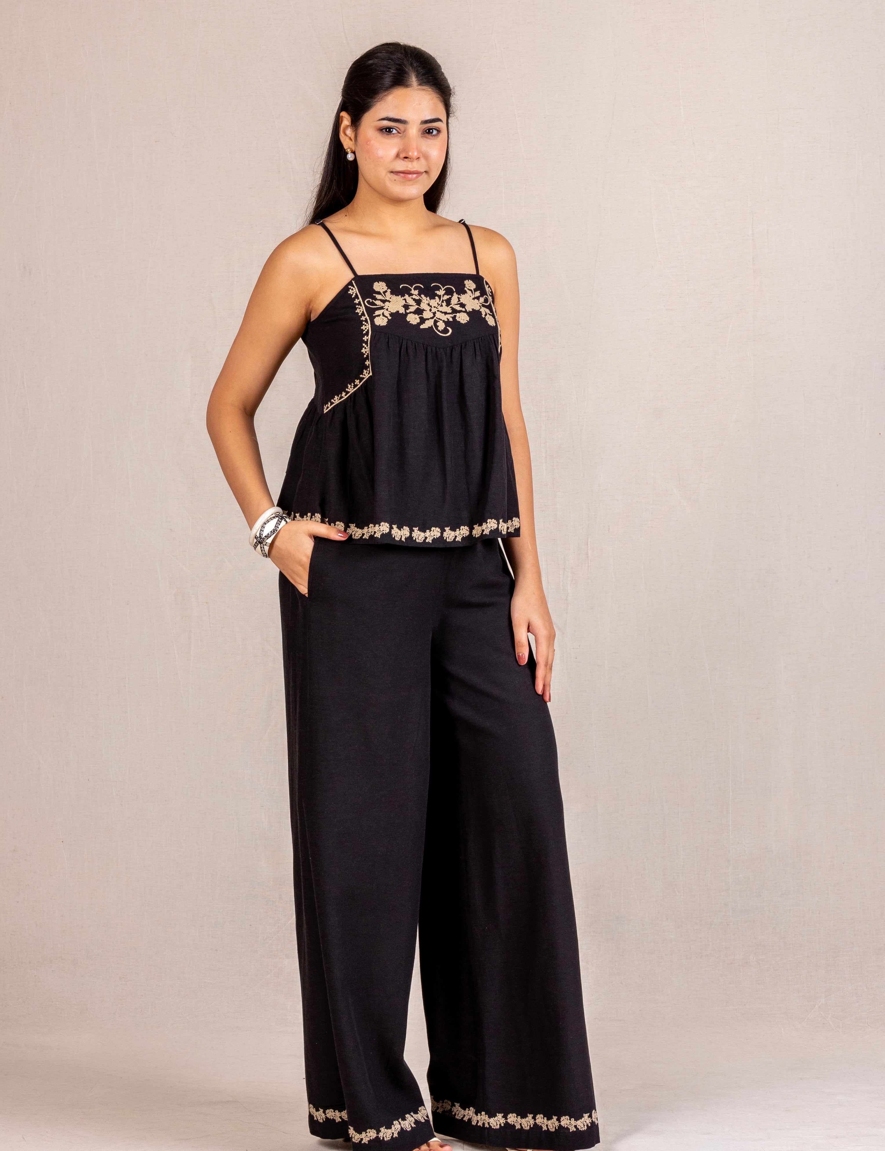 Black embroidered set