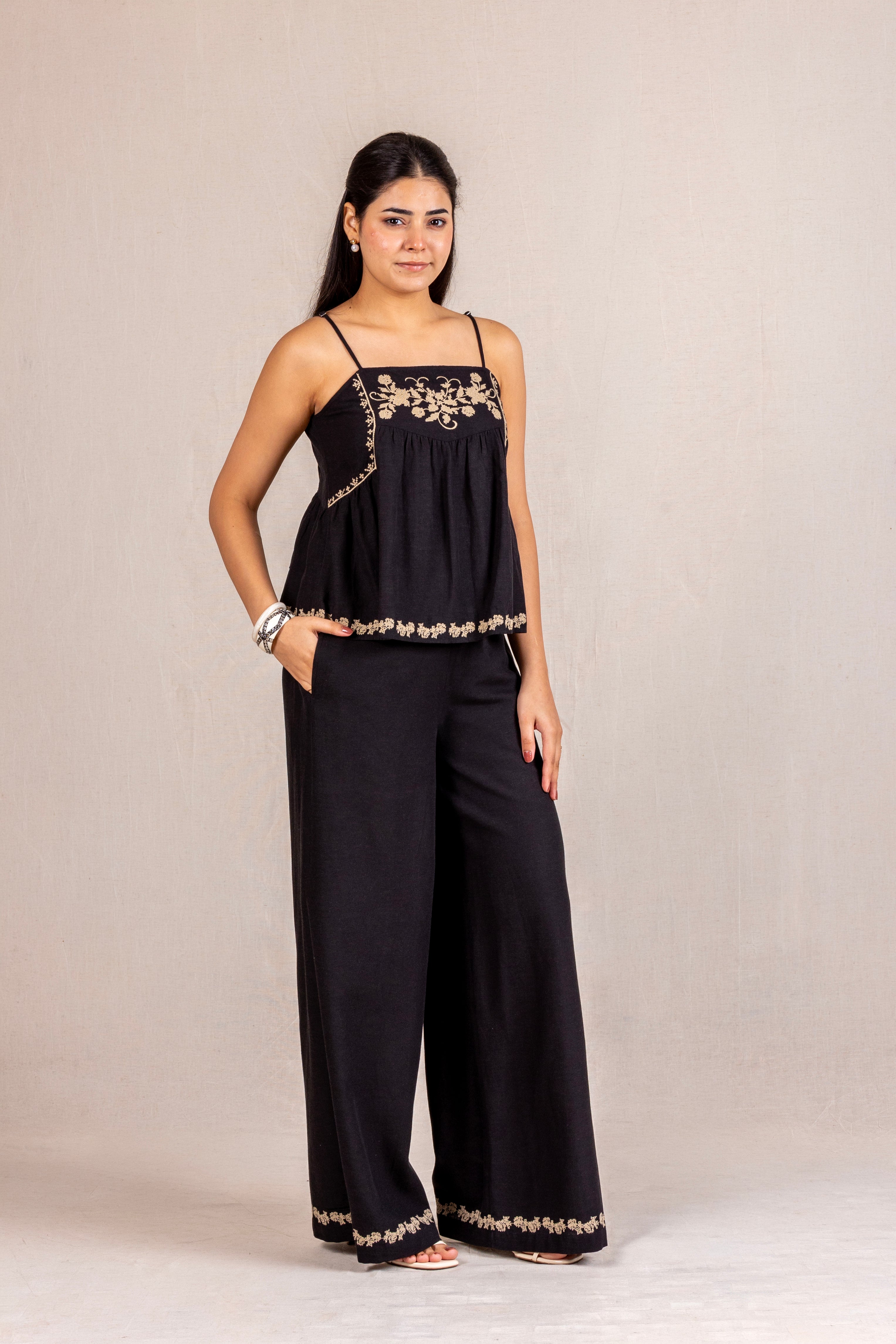 Black embroidered set